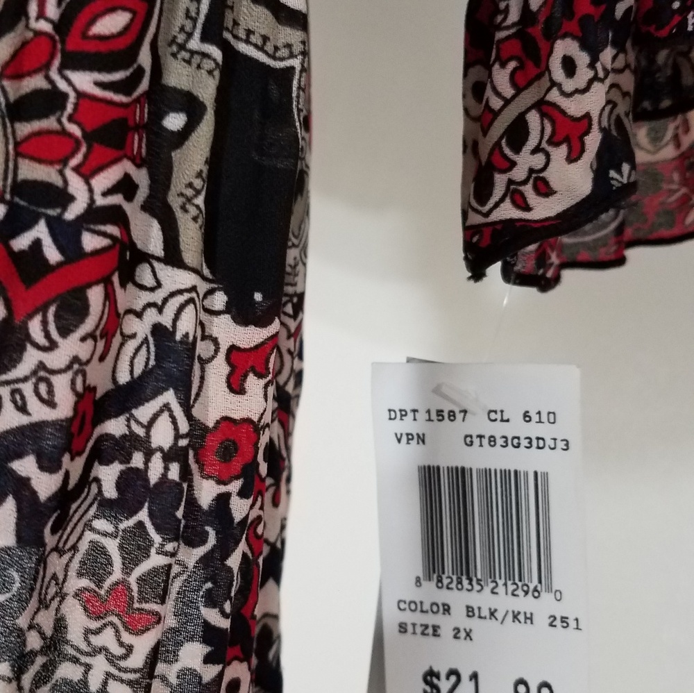 Bohemian style red, ivory, beige blouse